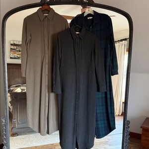 Faherty Long Sleeve Dresses - Tan, black, blue green plaid.